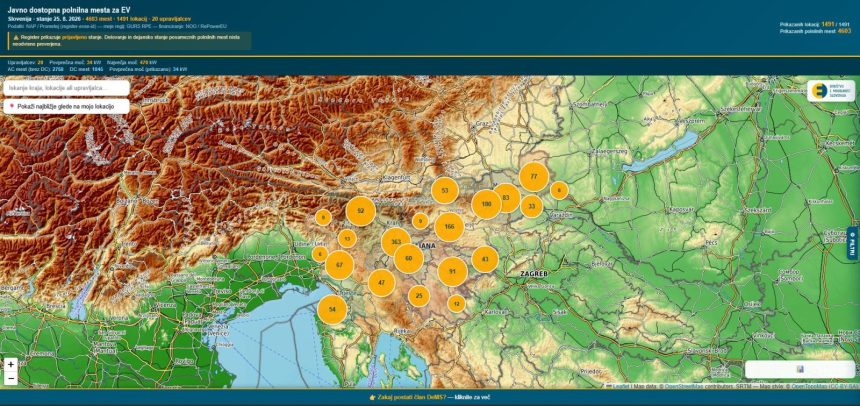 Kje je najbližja polnilnica? DeMS predstavlja nov zemljevid javnih polnilnih mest za EV v Sloveniji